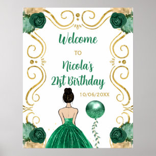 Póster Bienvenida verde a la princesa del cabello marrón
