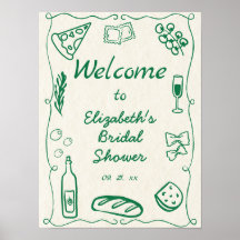 Bienvenida verde de la comida italiana con dibujos