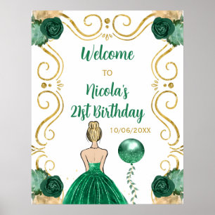 Póster Bienvenida Verde de la fiesta de cumpleaños de la