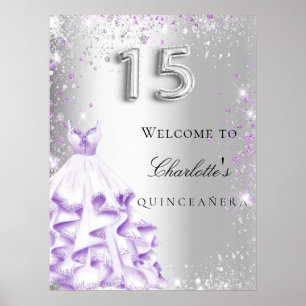Póster Bienvenida vestido de quinceañera plateado con bri
