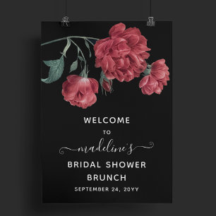 Póster Bienvenida Vintage Floral Negra para Brunch de Des