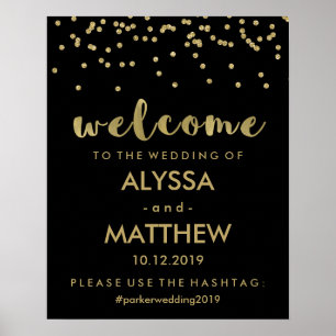 Póster Bienvenida y etiqueta de boda   Negro y oro