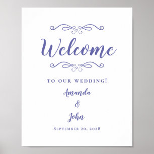 Póster Bienvenidas Bodas Caligrafía Elegante Periwinkle