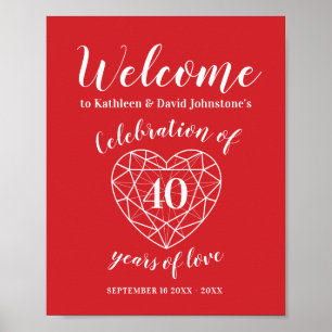 Póster Bienvenido 40 aniversario de ruby personalizado