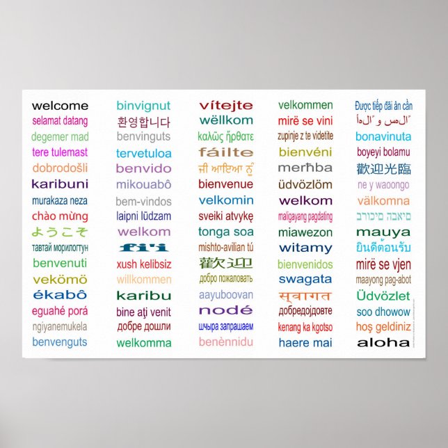 Póster Bienvenido 80 Idiomas Poster - Blanco (Frente)