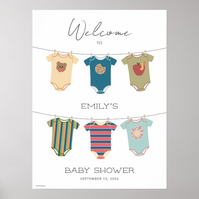 Póster Bienvenido a Baby Shower de Sesame Pals Bodysuit (Frente)