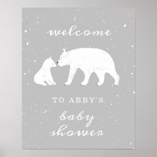 Póster Bienvenido a Baby Shower Mama Polar Bear Gray Snow
