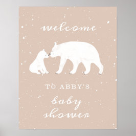 Póster Bienvenido a Baby Shower Mama Polar Bear Pink Snow