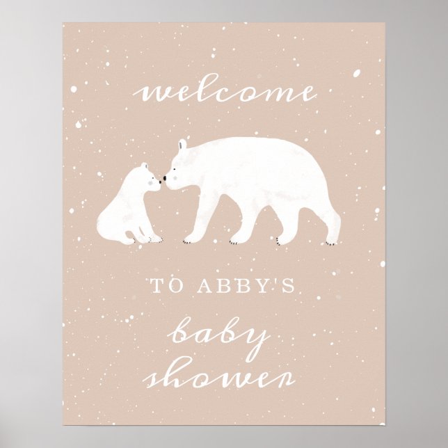 Póster Bienvenido a Baby Shower Mama Polar Bear Pink Snow (Frente)