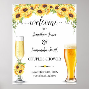 Póster Bienvenido a burbujas y cervezas girasoles ducha