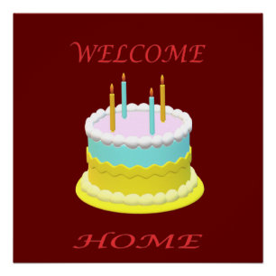 Póster Bienvenido a casa con velas de pasteles y palabras