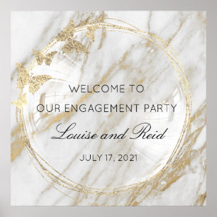 Póster Bienvenido a Compromiso de Boda Mármol Dorado