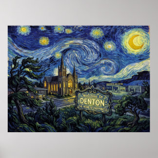Póster Bienvenido a Denton Starry Night Paisaje Cinematog