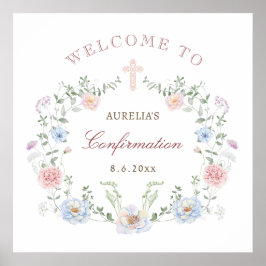 Póster Bienvenido a la confirmación de marco floral elega