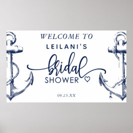 Póster Bienvenido a la ducha nupcial náutica Ancla Blanca