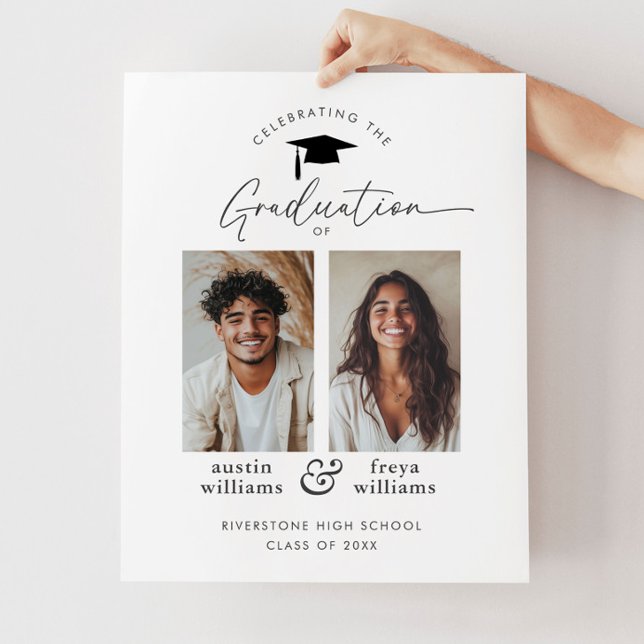 Póster Bienvenido a la fiesta conjunta de graduación 2 (Zazzle Joint Graduation Party 2 Photo Welcome Poster)