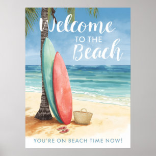 Póster Bienvenido a la Playa Surf Surfboard Costero