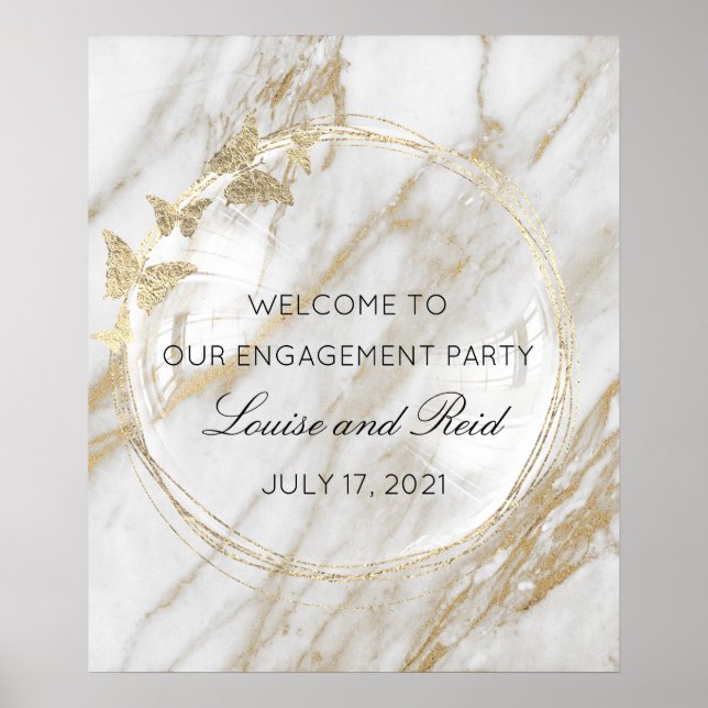 Póster Bienvenido a Marco Dorado de Compromiso de Boda (Frente)
