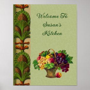 Póster Bienvenido a Mi Cesta de Frutas de Cocina Personal