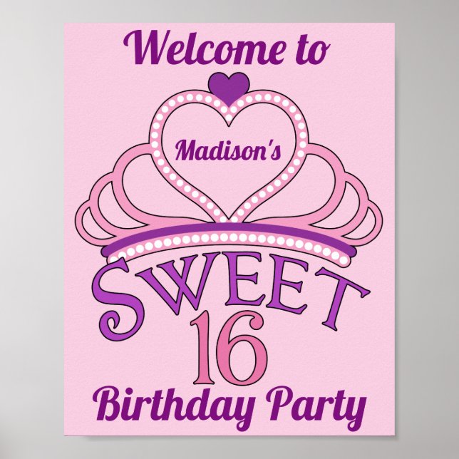 Póster Bienvenido a mi fiesta de cumpleaños número 16 per (Frente)