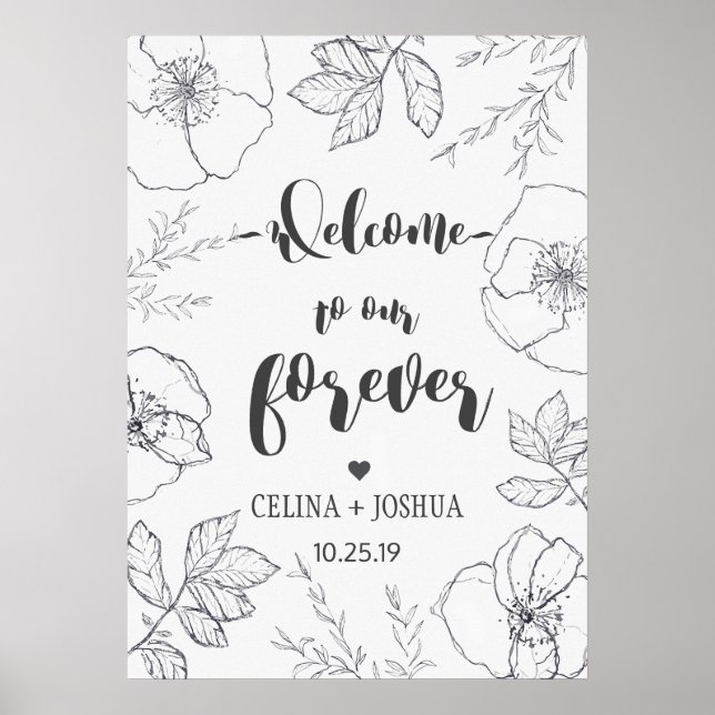 Póster Bienvenido a nuestro Forever FloralWedding, signo  (Frente)