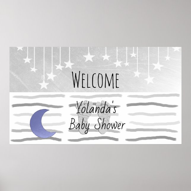 Póster Bienvenido a Stars and Moon Baby Shower personaliz (Frente)