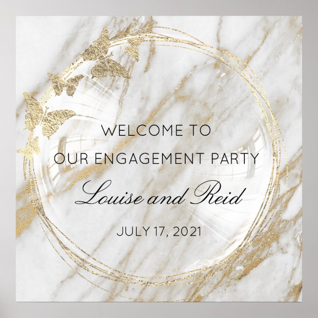 Póster Bienvenido a Wedding Engagement Gold Marble (Frente)