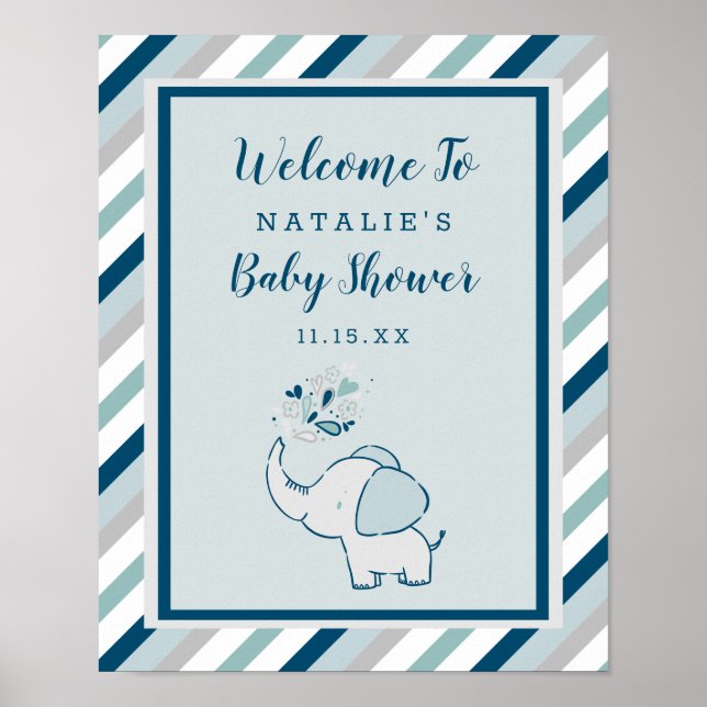 Póster Bienvenido al Baby Shower "Cute Elephant" de la Ma (Frente)