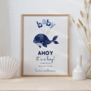Póster Bienvenido al Baby Shower de la Ballena Niño Ahoy