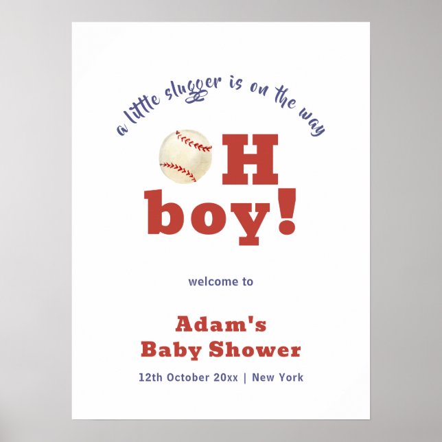 Póster Bienvenido al Baby Shower Oh Chico Pequeño Bateado (Frente)