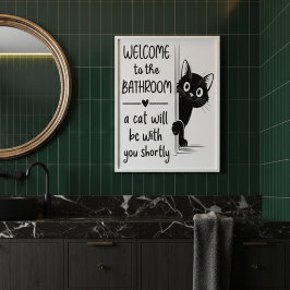 Póster Bienvenido al cartel de compañía de gato en el bañ