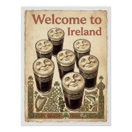 Póster Bienvenido al cartel de vasos de cerveza antiguos