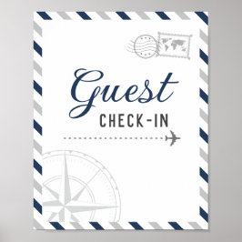 Póster Bienvenido al check-in de invitados del avión de v