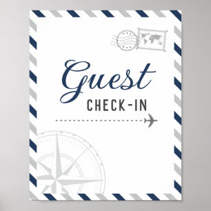 Póster Bienvenido al check-in de invitados del avión de v
