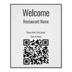 Póster Bienvenido al menú Escaneo de código QR en blanco