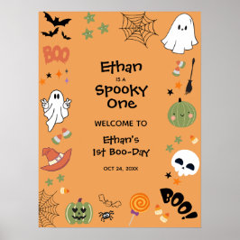 Póster Bienvenido al primer cumpleaños de Halloween del e