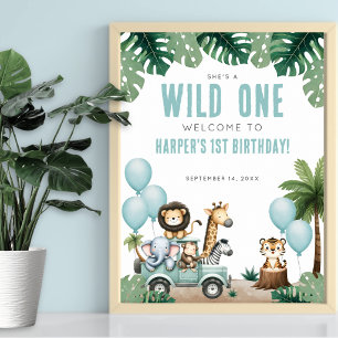 Póster Bienvenido al Primer Cumpleaños de Wild One Safari
