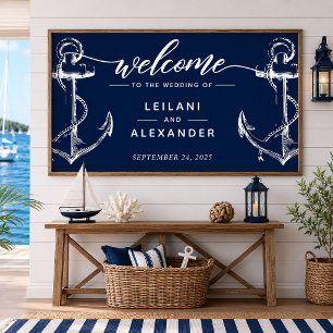 Póster Bienvenido Ancla Naval Boda Náutica