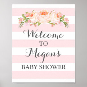 Póster Bienvenido Baby Shower Rótulo Flores rosas