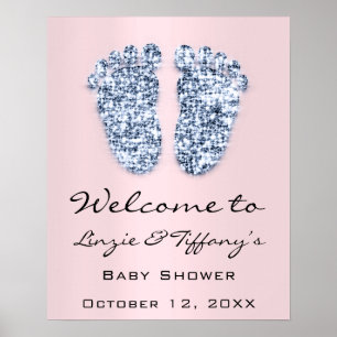 Póster Bienvenido Bebé Azul  Pies Baby Shower Niño Rosa