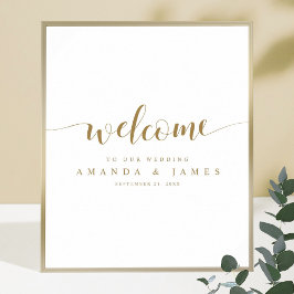 Póster Bienvenido Boda de caligrafía de oro moderno simpl
