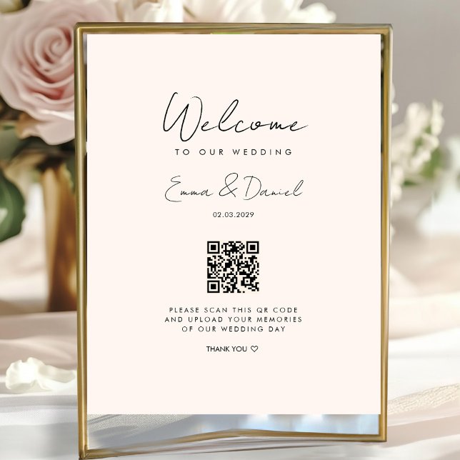 Póster Bienvenido Boda de código QR Galery Poster Beige (Subido por el creador)