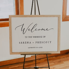 Póster Bienvenido Boda Delicado de Caligrafía Negra