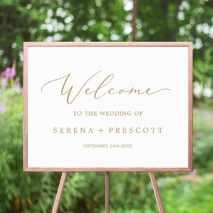Póster Bienvenido Boda Delicate Gold Calligraphy