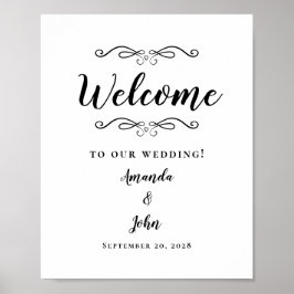 Póster Bienvenido Boda Elegante Caligrafía Negro y Blanco
