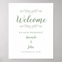 Póster Bienvenido Boda Elegante Caligrafía Sage Green