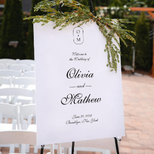 Póster Bienvenido Boda elegante de escritura formal monog