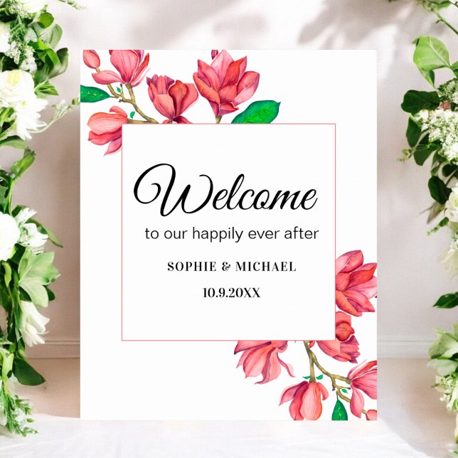 Póster Bienvenido cartel de boda floral rosa blanco (Subido por el creador)