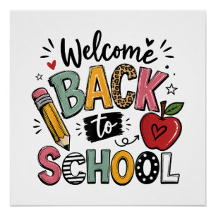 Póster Bienvenido de nuevo a la escuela maestro estudiant