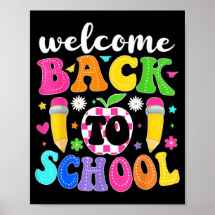 Póster Bienvenido de nuevo a la escuela Maestro Feliz pri